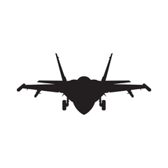 A striking silhouette of a modern fighter jet facing directly forward © MSTTARZINA