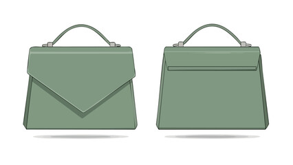Elegant sage green handbag illustration showing front and back perspectives of fashion accessory design for commercial purposes