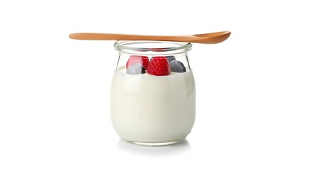 Healthy Yogurt Jar with Fresh Berries and Wooden Spoon