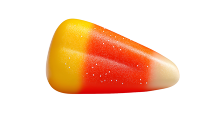Macro close up of a single piece of sugary candy corn with white speckles