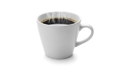 Steaming Hot Coffee in White Mug Isolated