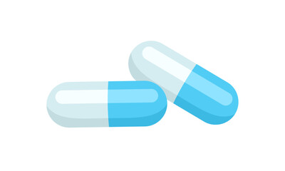 Two pills isolated on white background. Medicinal capsules icon. Vector flat cartoon illustration. 