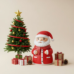 Charming Santa figure by decorated Christmas tree with gifts
