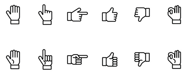 Hand and Finger Gesture Icon Set – Editable Stroke Outline Vector