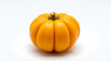Vibrant Yellow Ribbed Gourd on White Background