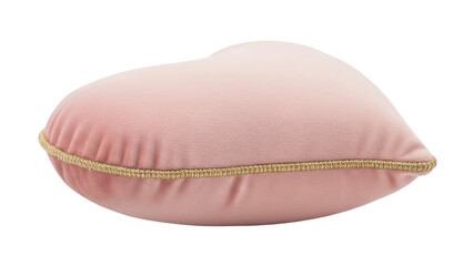 Isolated pink heart shaped pillow, soft valentine gift cushion and gold rope trim decor