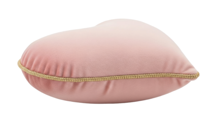 Isolated pink heart shaped pillow, soft valentine gift cushion and gold rope trim decor