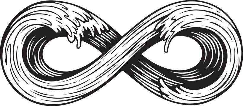 Infinity symbol formed by flowing water waves ocean