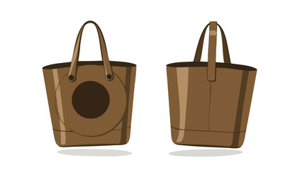 Stylized depiction of two brown tote bags showcasing design and construction details with minimalist artistic techniques isolated on white backdrop