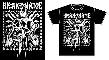 tshirt illustration design metal band merchandise chain skull