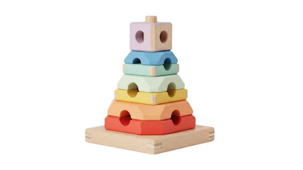 Isolated Wooden Stacking Pyramid Learning Tower Toy for Kids Development in Pastel Color