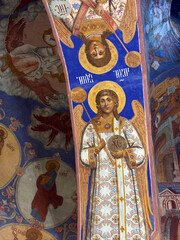 Icons on the walls in Spaso-Preobrazhenskiy the cathedral. Suzdal, Russia