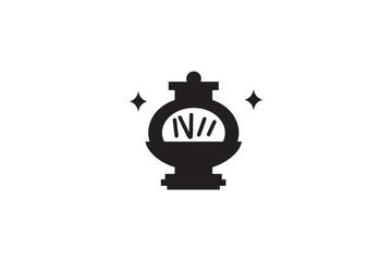 Obraz premium Apothecary jar icon with glowing potion and sparkles black silhouette on white background for design