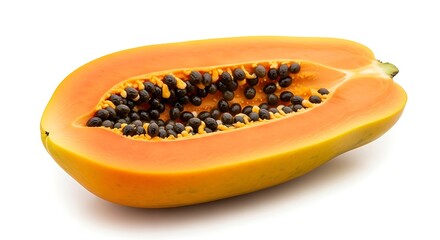 Fresh Half Papaya with Seeds Isolated on White Background
