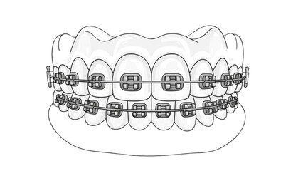 Medical illustration showcasing human teeth with orthodontic braces for dental treatment