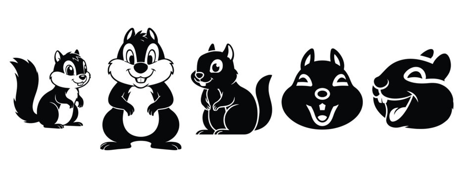 chuckle chipmunk silhouette icon set. Animals icons collection. Animal silhouette icons. Isolated on White background
