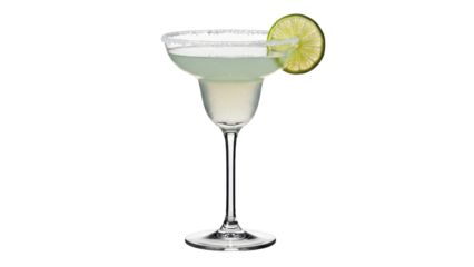 Isolated margarita with a lime garnish, salt-rimmed glass, served in a fancy goblet