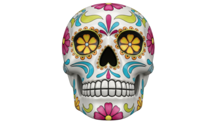 Isolated sugar skull decoratively painted, Day of the Dead remembrance cultural icon artwork