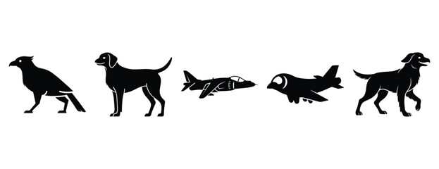 happy harrier silhouette icon set. Animals icons collection. Animal silhouette icons. Isolated on White background