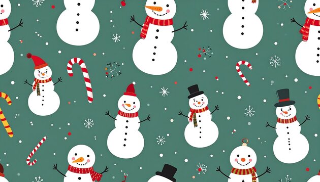 Winter pattern of snowmen, candy canes, and snowflakes