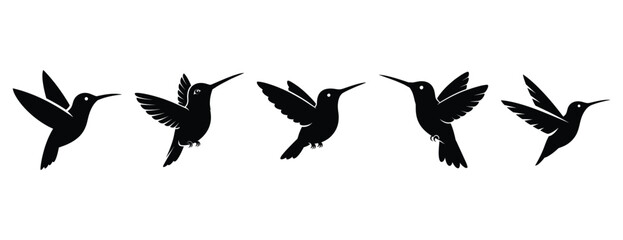 Obraz premium happy hummingbird silhouette icon set. Animals icons collection. Animal silhouette icons. Isolated on White background