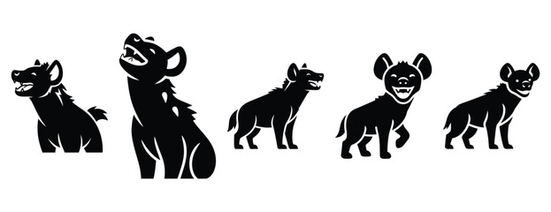 happy hyena silhouette icon set. Animals icons collection. Animal silhouette icons. Isolated on White background