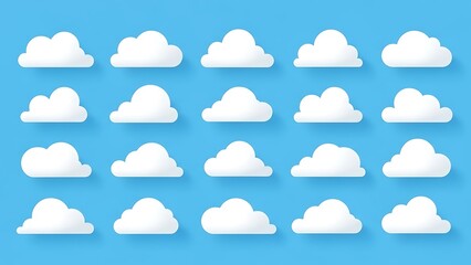 Fototapeta premium Cloudscape of Serenity: A collection of fluffy, isolated cloud shapes float gracefully against a serene sky. Capturing a sense of calm and freedom