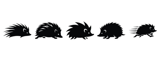 hyper hedgehog silhouette icon set. Animals icons collection. Animal silhouette icons. Isolated on White background © Rajjo