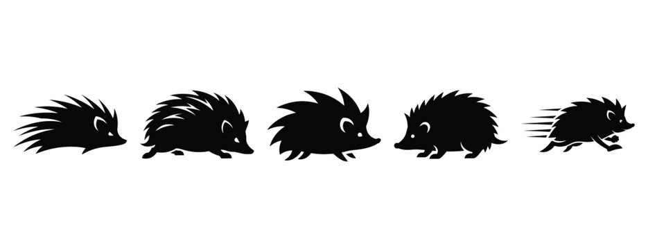 hyper hedgehog silhouette icon set. Animals icons collection. Animal silhouette icons. Isolated on White background