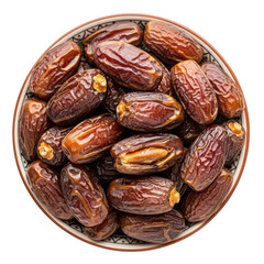 Obraz premium Fresh dates in a bowl isolated on transparent background isolated on transparent background indoor, outdoor, no people, keyword 30