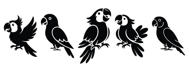 peppy parrot silhouette icon set. Animals icons collection. Animal silhouette icons. Isolated on White background © Rajjo