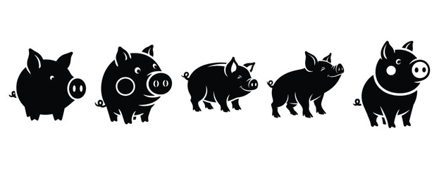 Obraz premium peppy pig silhouette icon set. Animals icons collection. Animal silhouette icons. Isolated on White background