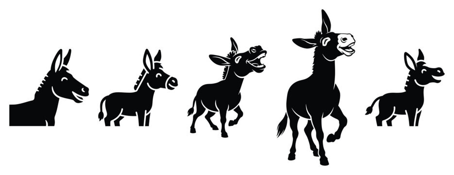 mirthful mule silhouette icon set. Animals icons collection. Animal silhouette icons. Isolated on White background