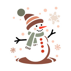 Snow Man with surrounded snowflakes isolated vector illustration for Christmas
