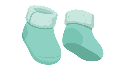 Pastel aqua baby booties with soft white faux fur trim, perfect for newborns and infants during the colder seasons featuring a whimsical aesthetic