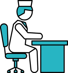 Vector icon of doctor or medical professional sitting at a desk working