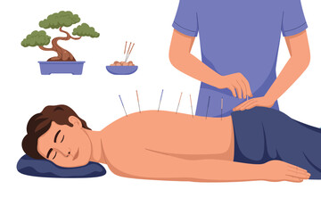 Practitioner performing acupuncture on a relaxed man receiving therapeutic treatment for wellness
