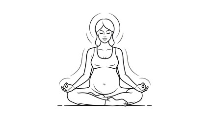 Line Art Illustration of a Pregnant Woman Meditating in Lotus Position for Wellness