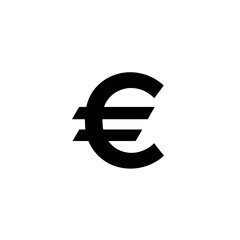 Obraz premium Euro currency symbol. Black icon on white background representing finance, economy, money, payment, and European monetary concepts.