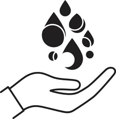 Vector icon of hand holding water drops icon, conservation and purity concept white