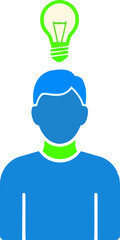 Vector icon of idea generation concept icon of person with lightbulb above head white