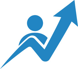 Vector icon of blue person growth chart arrow upward trend