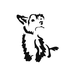 Vector drawing of a dog. Black and white gestalt design of a funny pet. Little doggy. Cute animal illustration. Postcard for International Dog Day. Drawing of an animal in the Gestalt style.	
