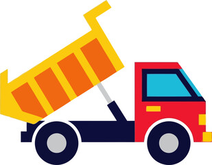 Vector icon of dump truck unloading material vector illustration