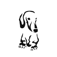 Vector drawing of a dog. Black and white gestalt design of a funny pet. Little doggy. Cute animal illustration. Postcard for International Dog Day. Drawing of an animal in the Gestalt style.	
