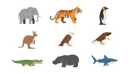Diverse animal species illustration featuring wildlife representation and global biodiversity