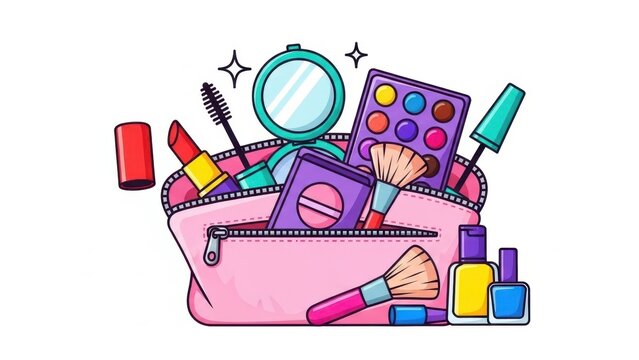Charming cosmetic bag overflowing with beauty essentials for everyday glamour and on-the-go
