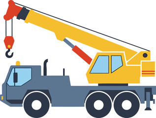 Vector icon of mobile crane truck vehicle construction heavy machinery white