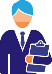 Vector icon of business manager or inspector holding clipboard