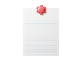 Isolated lined paper with flower magnet, stationery, blank note, office reminder concept